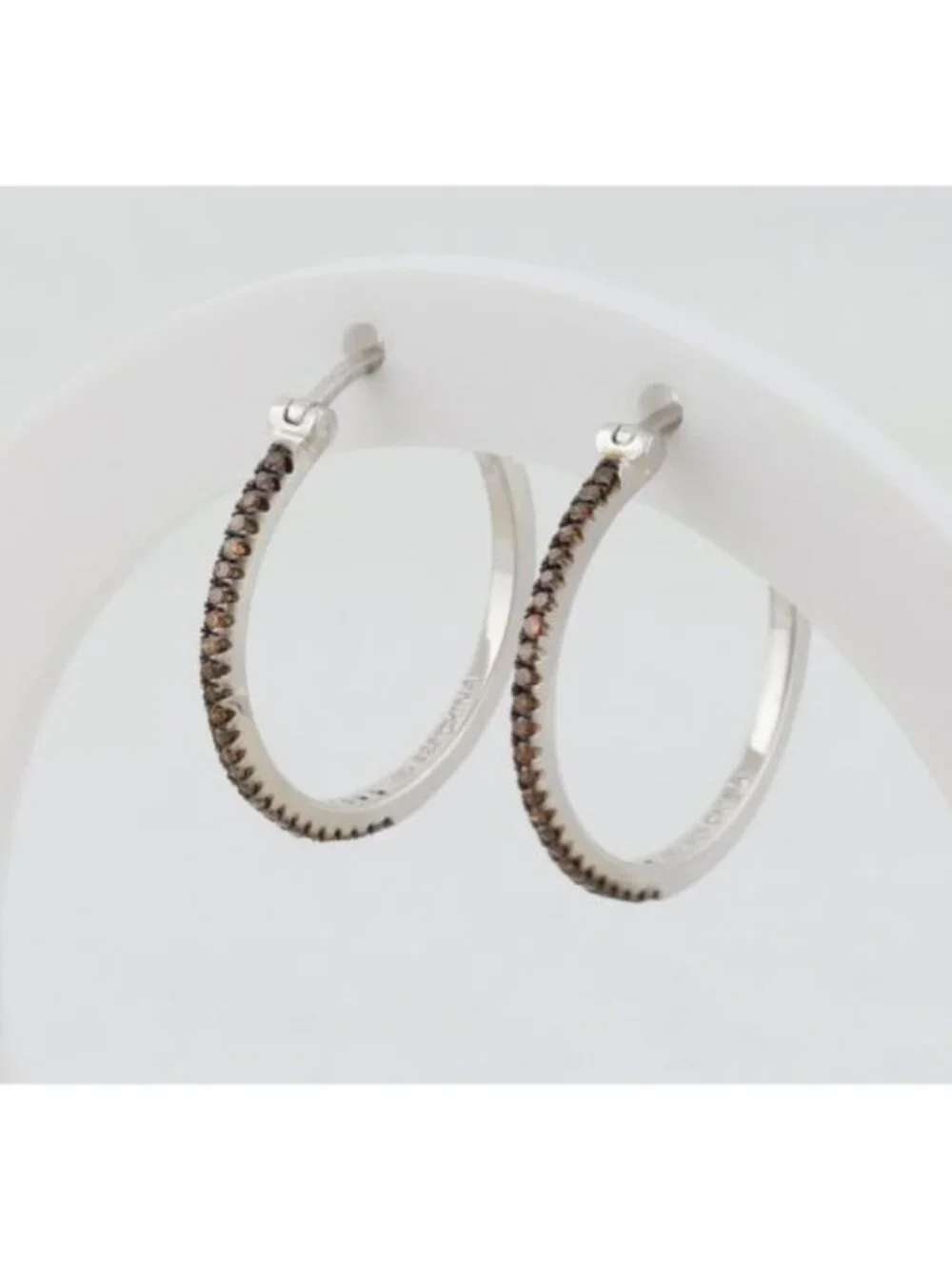 Sterling Silver Champagne Diamond 1/8th Carat Hoop Earrings 1